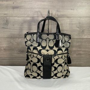 Coach Black Signature Fold Over Tote Bag